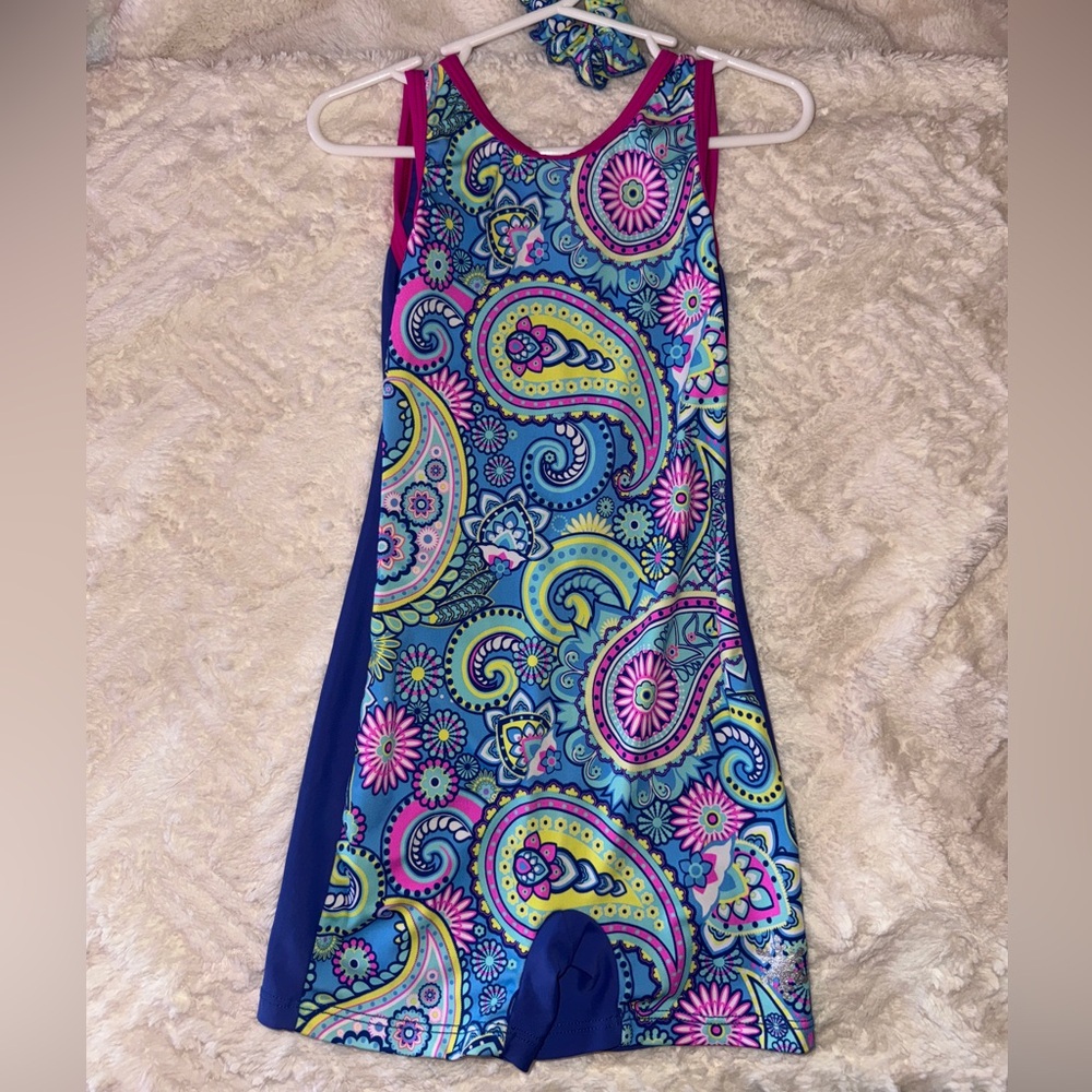 Colorful Handmade Paisley Print Children’s Leotard and Scrunchie